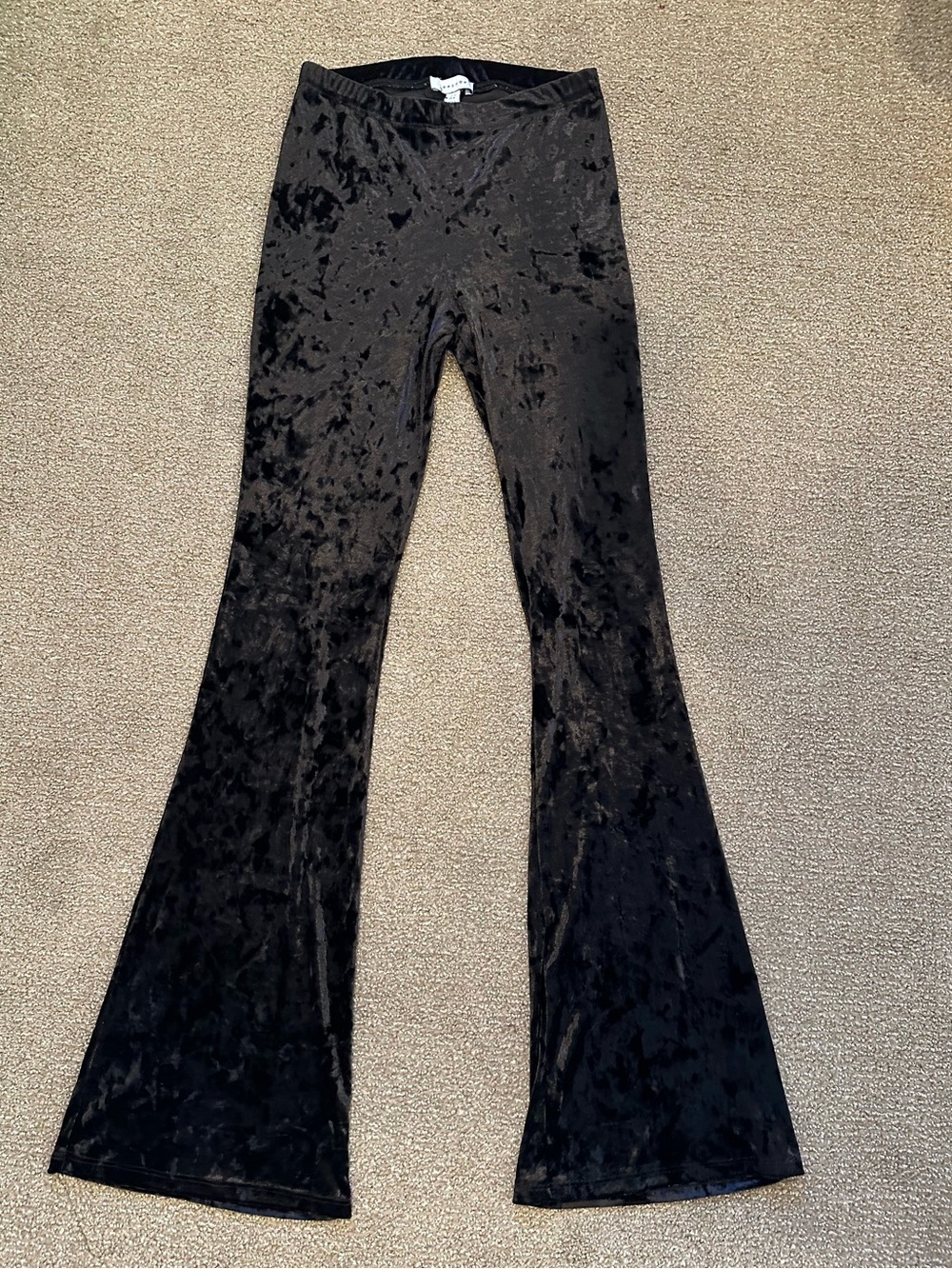 Topshop Crushed Velvet Black Flared Leggings